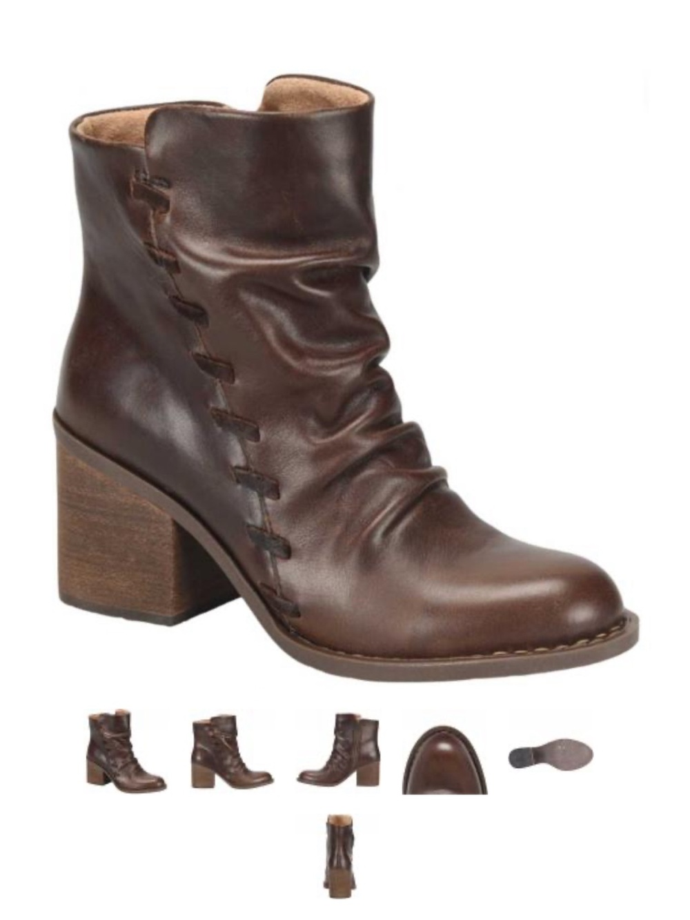 Born Toni Dark Brown Leather Slouch Ankle Boot with Block Heel